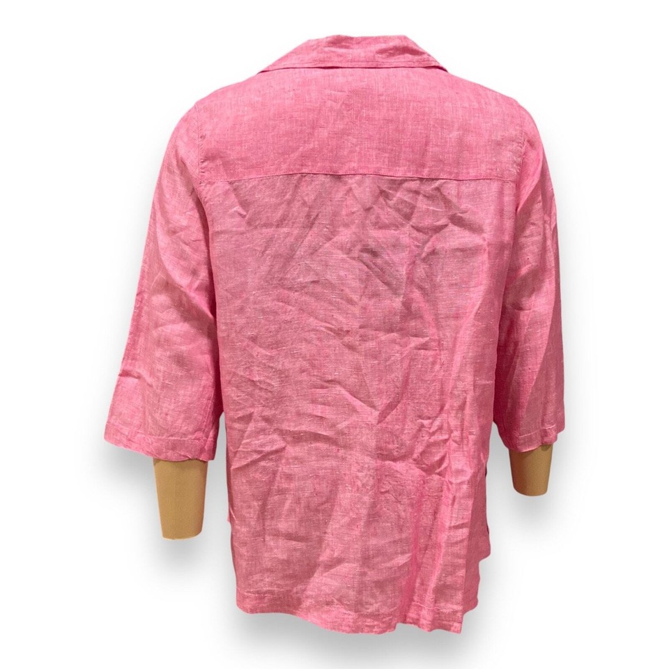 Tahari Pink 3/4 Sleeve Oversize Boho Mom Gauze Loose Fit Linen Top Size