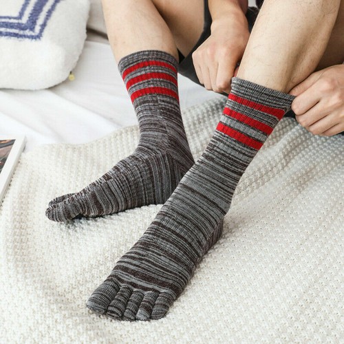 5 Paar Zehensocken Herren Baumwolle gestreift lange Fünf-Finger-Socken Fitnessstudio Sport Freizeit - Bild 4 von 12