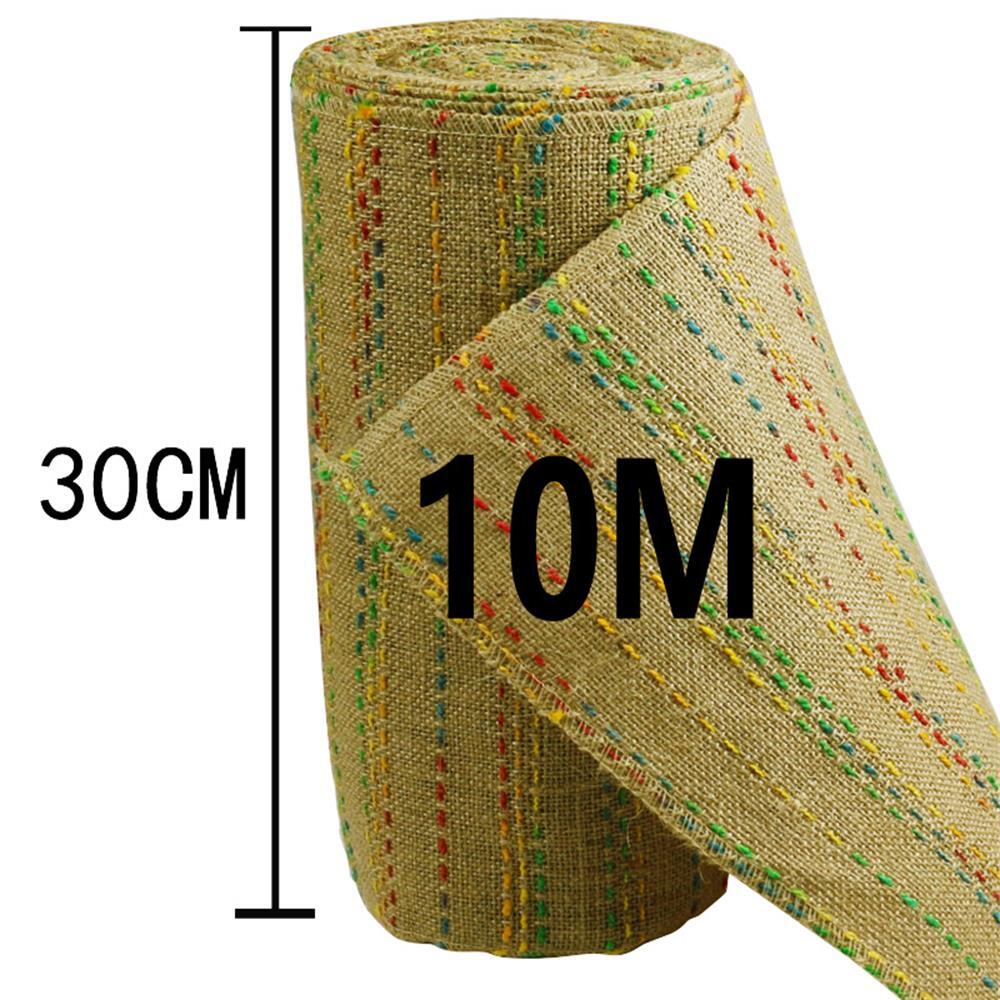 TtS 30cmx10M Hessian Roll Fabric Hessian Table Runner Burlap Jute Rainbow Stripe