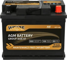 Platinum AGM Battery BCI Group 47-12V 60Ah H5 Size 47 Automotive Battery, 100RC,