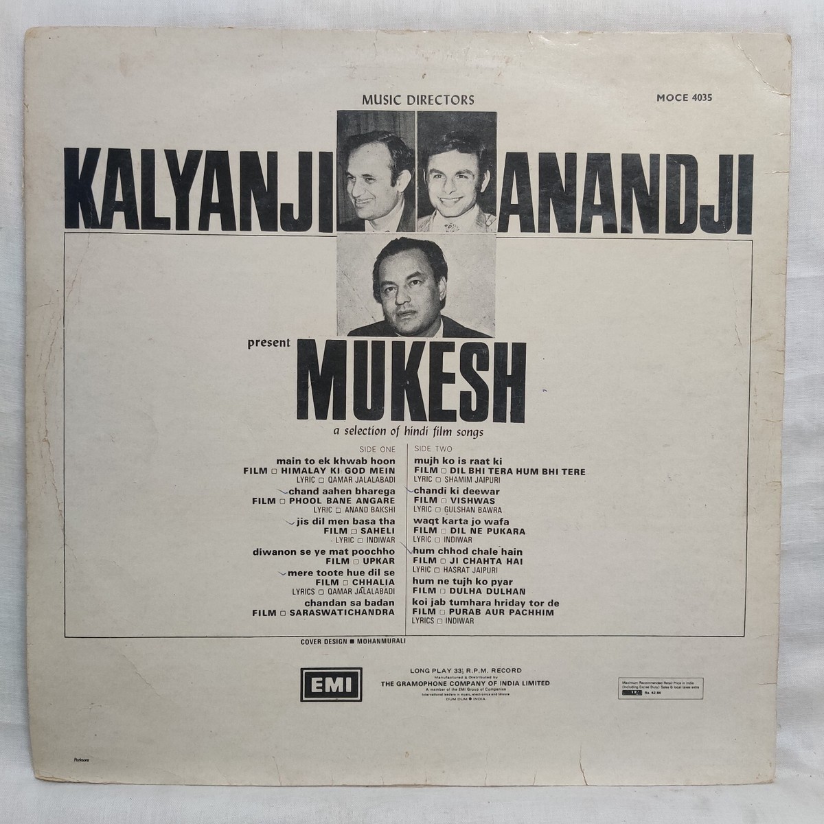 Kalyanji Anandji Mukesh LP Vinyl Record 1971 Bollywood Hindi Film