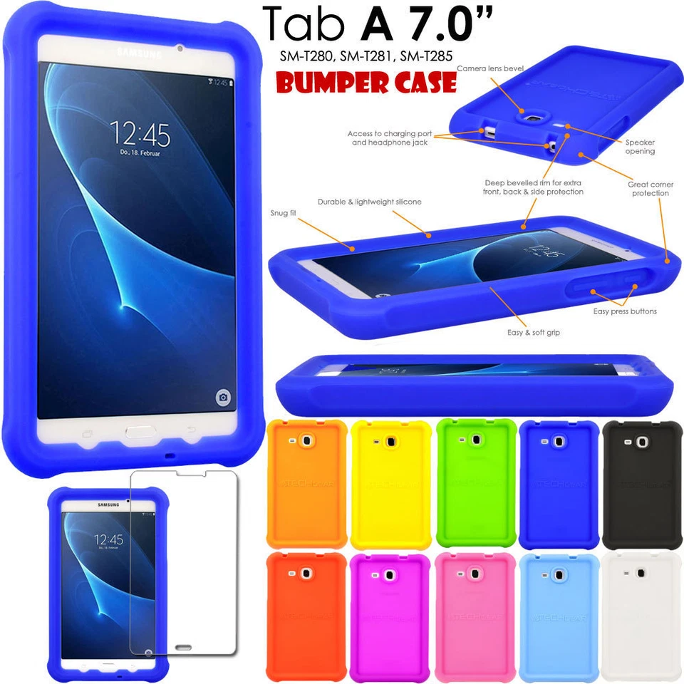 TECHGEAR Rugged Soft Silicone ShockProof Kids BUMPER Case for Samsung Tab A 6 7.0" T280