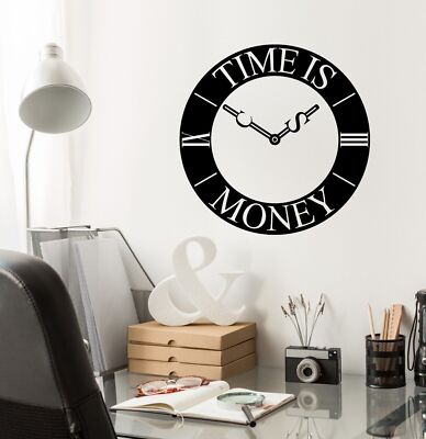 Vinyl Wall Decal Clock Time is Money Business Office Decor Words Stickers 4335ig