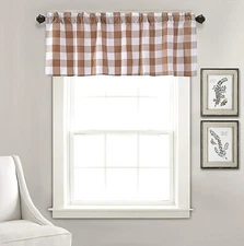 Classic Checkered Tailored Window Valance, Taupe, Modern, Size: 52"  x 18" - NEW
