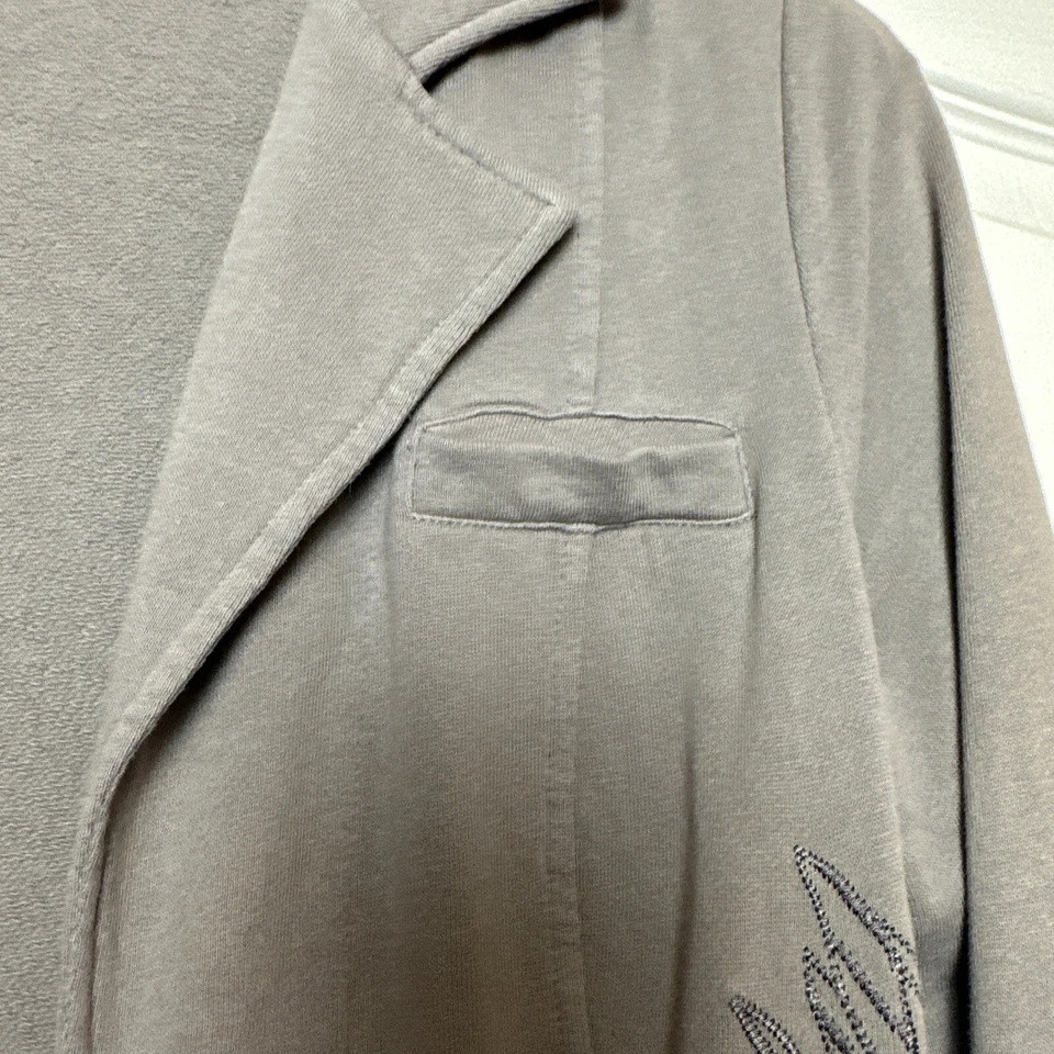 Chaqueta XCVI Mujer Gris Cosida Flor Manga Larga Cuello Abotonada Talla S Foto 4 de 4