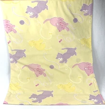 Vtg Company Store Kids Pillowcase Purple Pink Kittens on Yellow Charmingly Faded