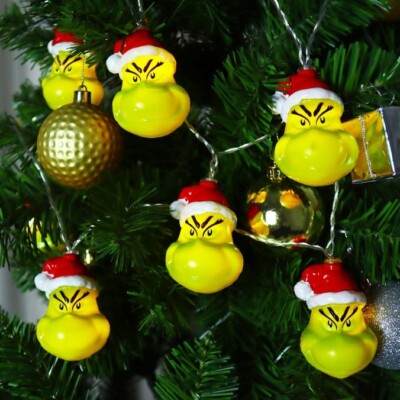 The Grinch Face Shaped 8LED Lichterkette Weihnachten Wohndeko Innen Lichterkette