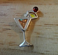 18x30mm Tropical Drink Cocktail Orange and Red CZ Yellow Enamel Sterling Silver