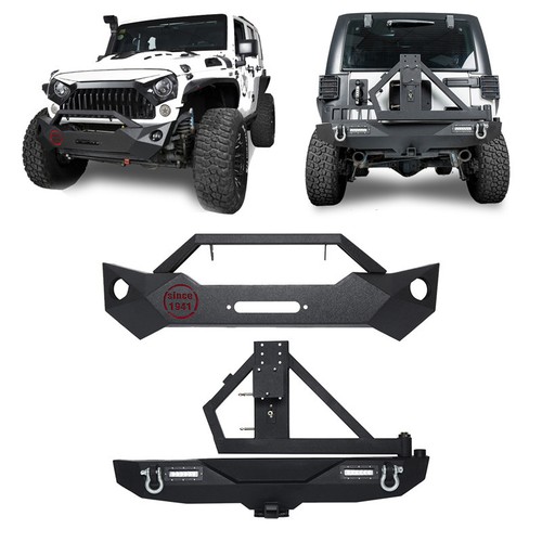 Rock Crawler Front and Rear Bumper w/Tire Carrier for 2007-2018 Jeep Wrangler JK