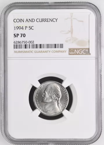 1994-P  Jefferson Nickel - NGC SP70  - Coin & Currency Set  WHITE