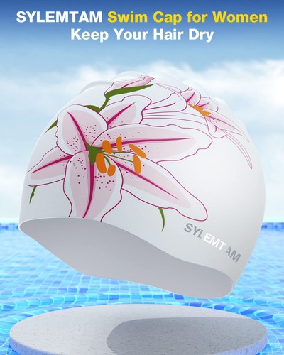 Swim Cap Women Silicone Swimming Caps for Long Hair Anti Slip Waterproof Swim... - Picture 2 of 6