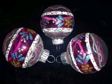 Christopher Radko Shiny Brite Floral Glass Glitter Balls Christmas Ornaments 3