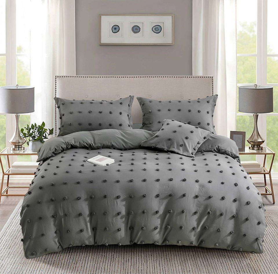Tufted Dot Jacquard Super King Size Grey Duvet Quilt Cover Set eBay