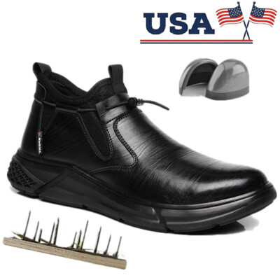 Mens Work Boots Waterproof Safety Shoes Slip On Shoes Steel Toe Shoes Leather 12