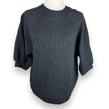 Vintage Textured Tunic Top Womens One Size Black Made in USA 80s Lagenlook Boxy