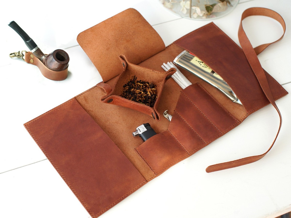 Tobacco Pipe Leather Tool Roll Smoking Pipes Pouch Case Tamper