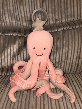 Jellycat Odell Octopus Rattle Kids Pushchair/Cot Hanging Toy Pink With Star