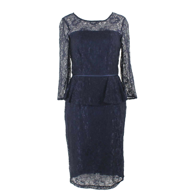 Adrianna Papell Sz 8 Navy Blue Lace Overlay Peplum Nylon Silk Poly Dress | eBay Adrianna Papell Sz 8 Navy Blue Lace Overlay Peplum Nylon Silk Poly Dress | eBay