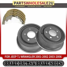 Rear Left and Right Brake Drums + Ceramic Brake Shoes for Jeep Wrangler 01-06