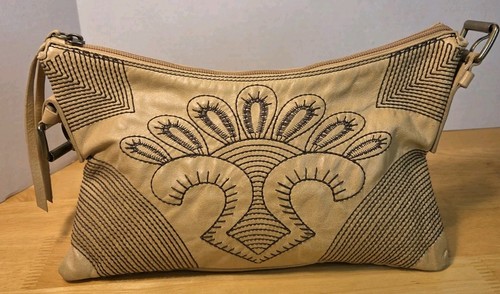 Coccinelle Purse Buckle Shoulder Bag Embroidered Design Tan Brown **NO STRAP**