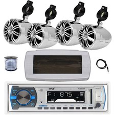 Pyle Bluetooth Marine Receiver, Cover, Antenna,Wire, 4x 2.25" 10W Chrome Speaker