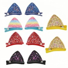 Glitter Sequin Cat Ear Hair Clips for Girls,Colorful Alligator Hair