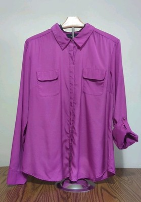Women's Blouse By Attention~ Dark Magenta Full or 3/4 Sleeve Double Pocket