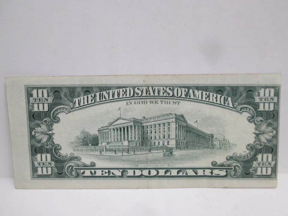 1969 US $10 FEDERAL RESERVE NOTE- ERROR- OFFSET REVERSE - Image 2 of 2