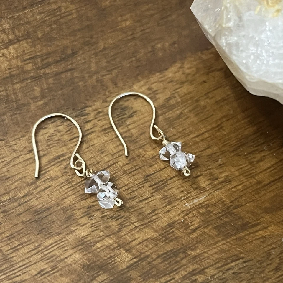 Herkimer 14K Gold Filled "Diamond" Quartz Drop Earrings Diamond Dangles - Image 4 of 4