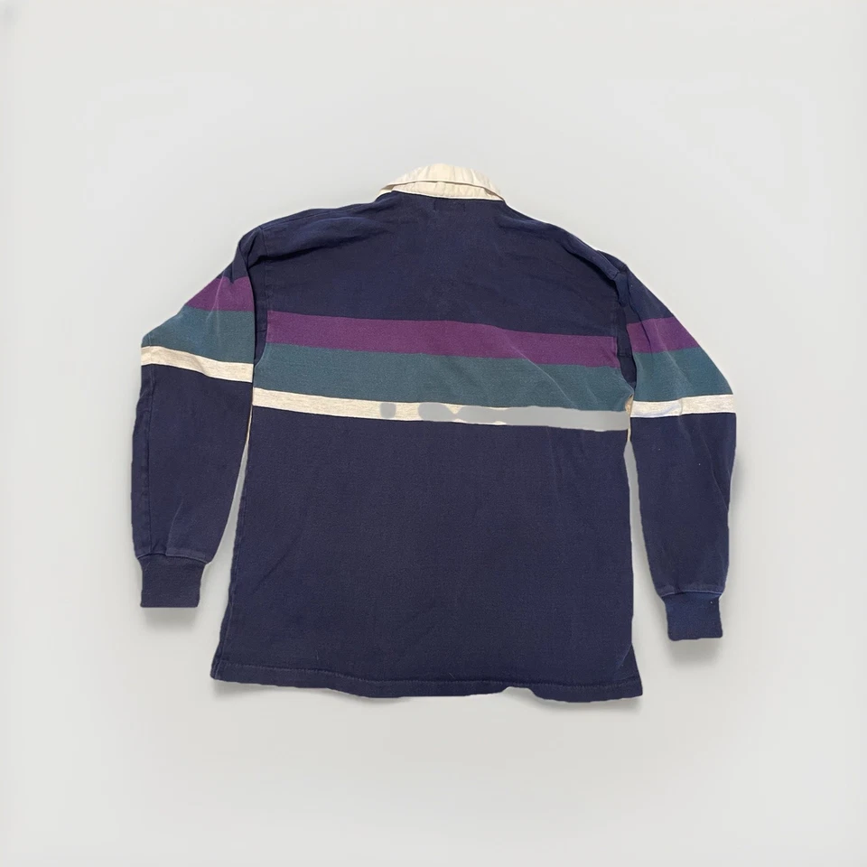 Vintage LL Bean Rugby Shirt Mens Large Heavy Cotton Striped Polo 90s Made in USA - Image 2 of 4