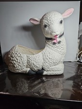 Vintage White Blow Mold Plastic Planter Flower Pot Sheep Lamb Black Bow Canada