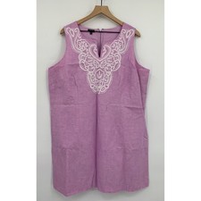 Talbots Dress Womens 16W Petite Purple Linen Cotton Embroidered Sleeveless
