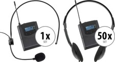 Kit Microphone Sans Fil 3 Emetteur et 50 Récepteurs avec Ecouteurs pour Guidées
