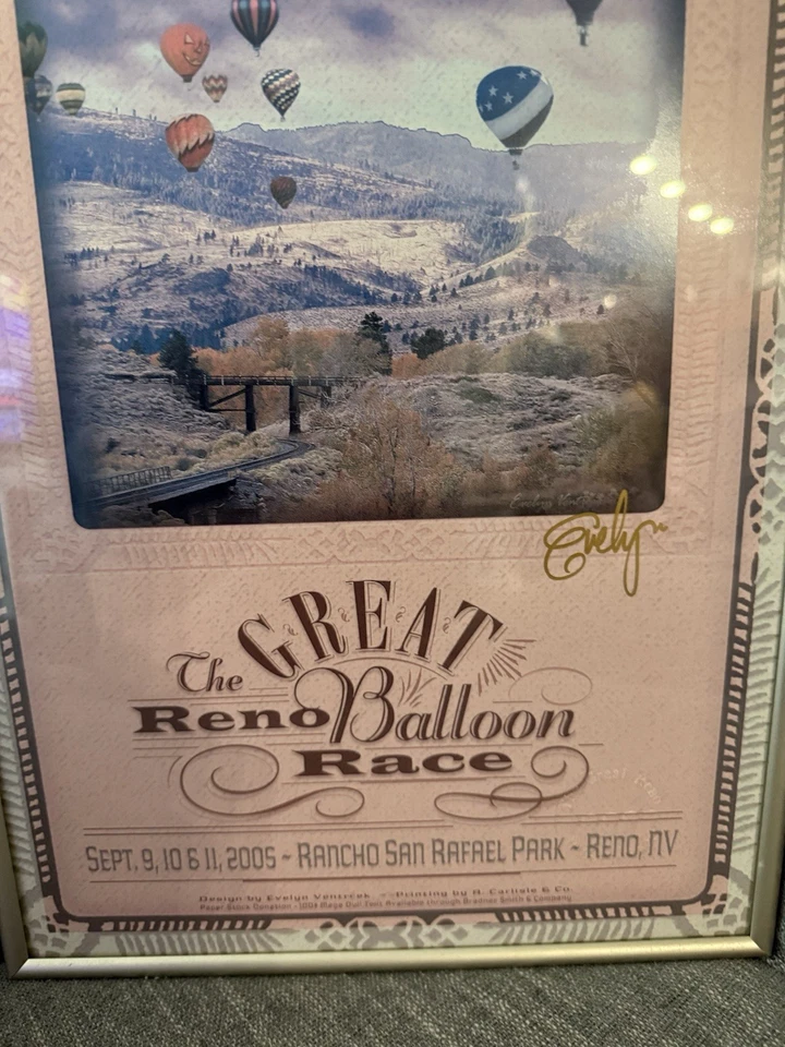 The Great Reno Balloon Race Artist Signed Aluminum Frame 26”X 11” - Image 2 of 4
