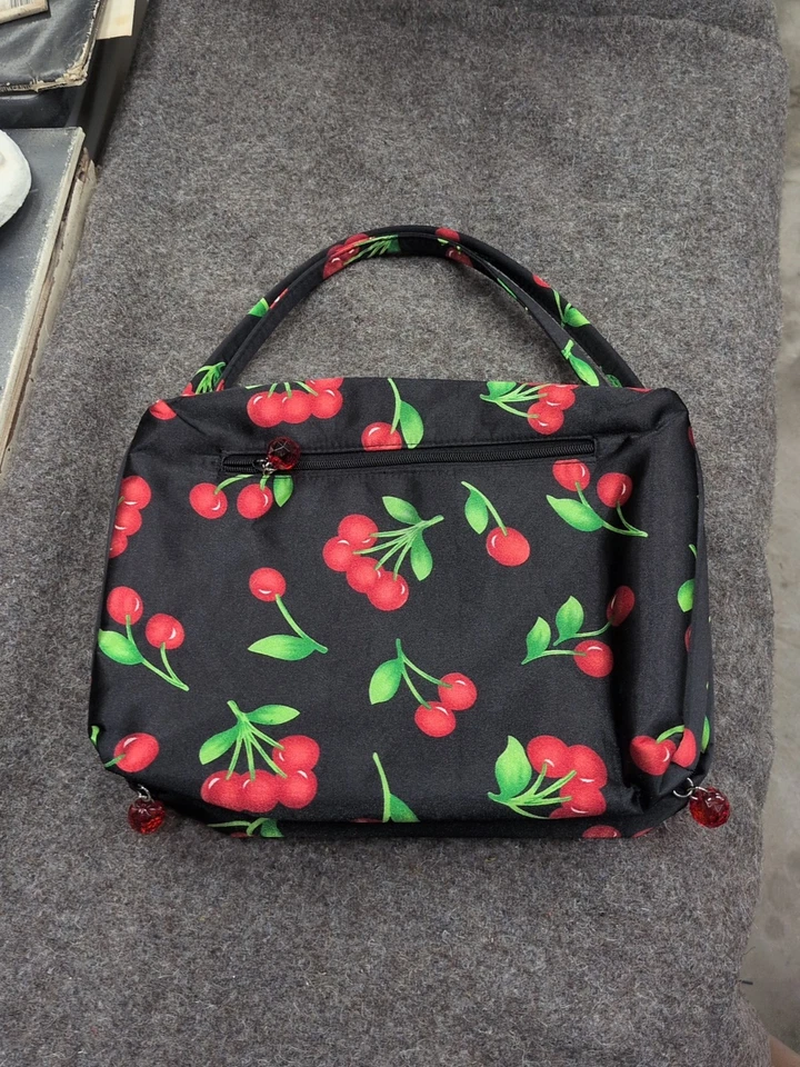 SOHO Cosmetic Travel Bag Wild Cherry Print Side Pocket And 2 Zippered Sections - Image 4 of 4