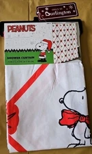 PEANUTS SNOOPY CHRISTMAS FABRIC SHOWER CURTAIN 70”x 72” RED & WHITE - NEW
