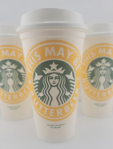 Starbucks Reusable Coffee Cup in Yellow - This May Be Butterbeer with Lid - Picture 2 of 5