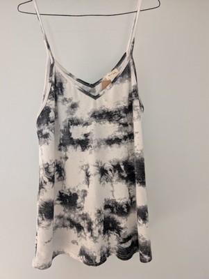 Women's SZ L BIBI Spaghetti Strap Tank Top V-neck Ivory and Black Tie Dye