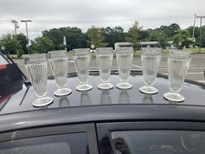 7 Vintage Milk Shake Sundae Ice Cream Soda Fountain Jerk Glasses RIBBED