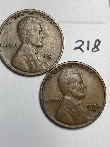 1931-D & 1933-D LINCOLN WHEAT CENT SET, 2 coins, low mintage dates "fine" #218