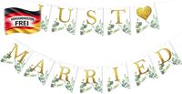 Howaf Just Married Girlande, Girlande Hochzeit Herzen Eukalyptus Banner Just Mar