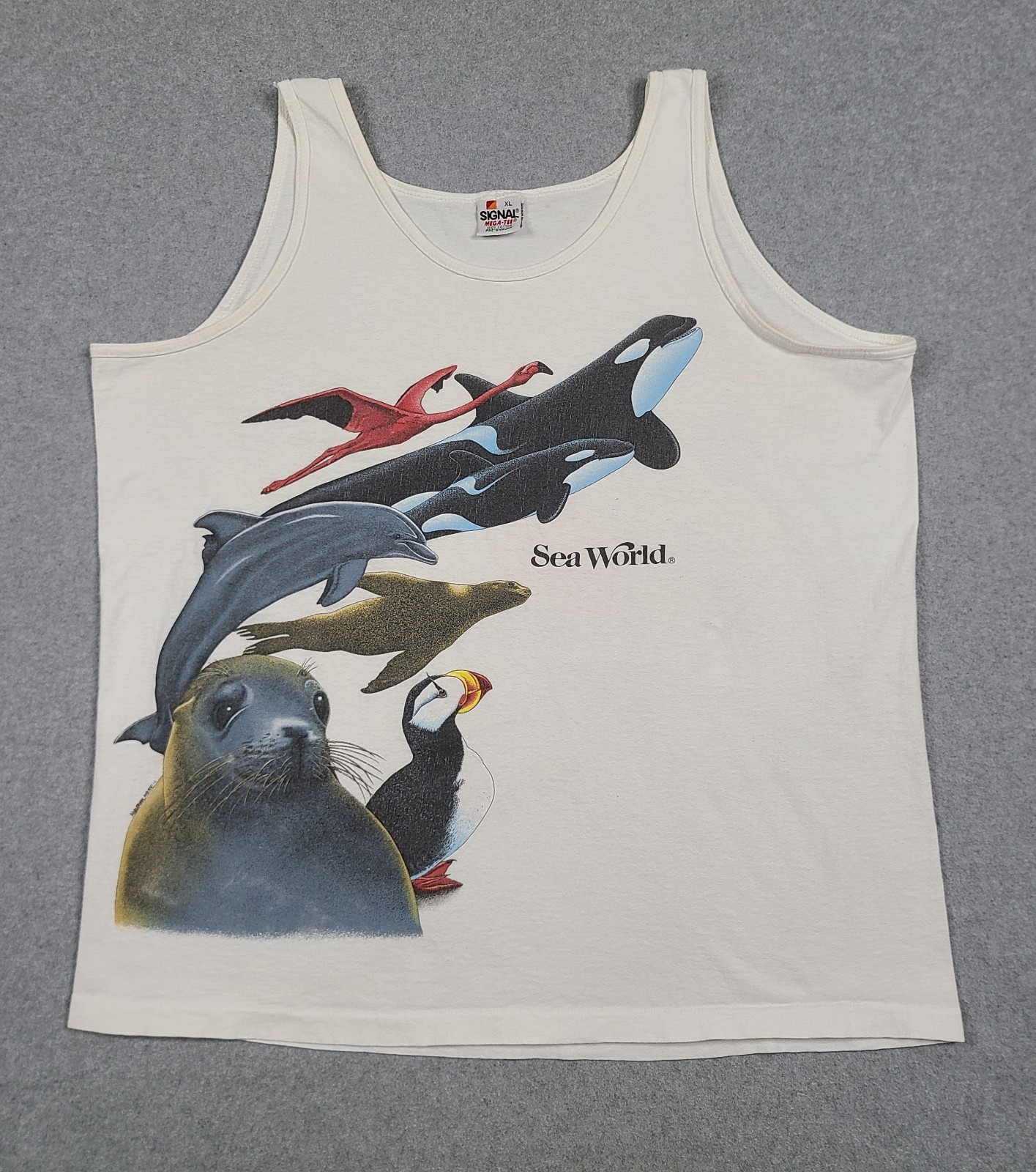 Vintage 80s Sea World Double Sided Tank Top Shirt Sz XL Whale Seal Dolphin