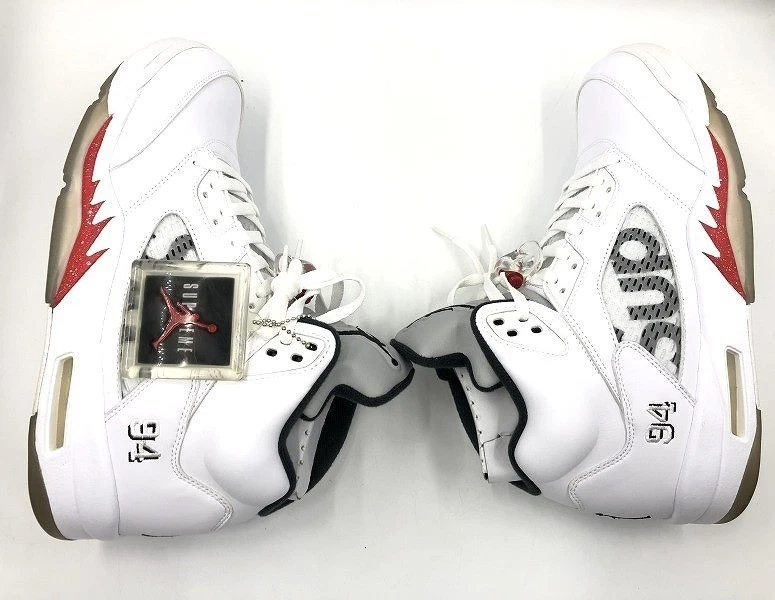 Nike Air Jordan 5 Retro x Supreme White 824371-101 Men's US12 w/Box Good+ - Image 3 of 4