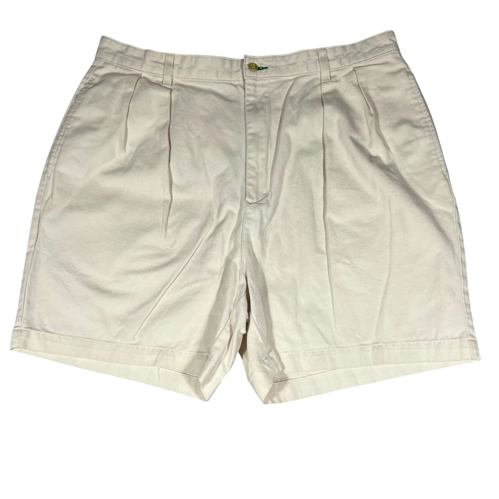 Tommy Hilfiger Mens 38 Pleated Chino Shorts Cream Off White Cotton VINTAGE