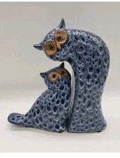 Pier 1. Set Of 2 Ceramic Blue Owl & Owlet Figurines / Bookends Nwob