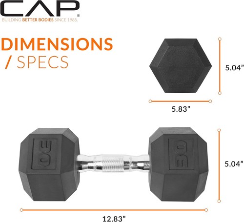 CAP Barbell Coated Hex Dumbbell Weight | Multiple Options 30 lb, - Afbeelding 4 van 6