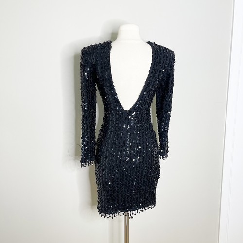 Vintage 90s Climax Karen Okada XS/S Black Sequin Stretch Mini Dress Beaded - Bild 7 von 10