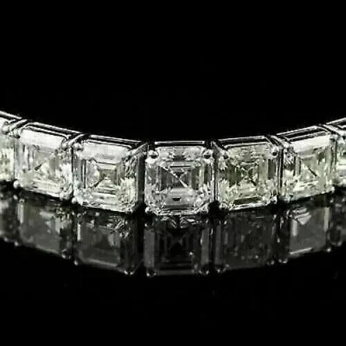 20 Ct Ascher Cut Lab Created Diamond 8.5" Tennis Bracelet 14K White Gold Plated - Imagem 2 de 2