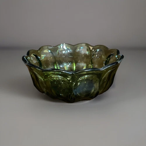VINTAGE 1970s Anchor Hocking Fairfield Avocado Green Ladyfinger Dessert Bowl