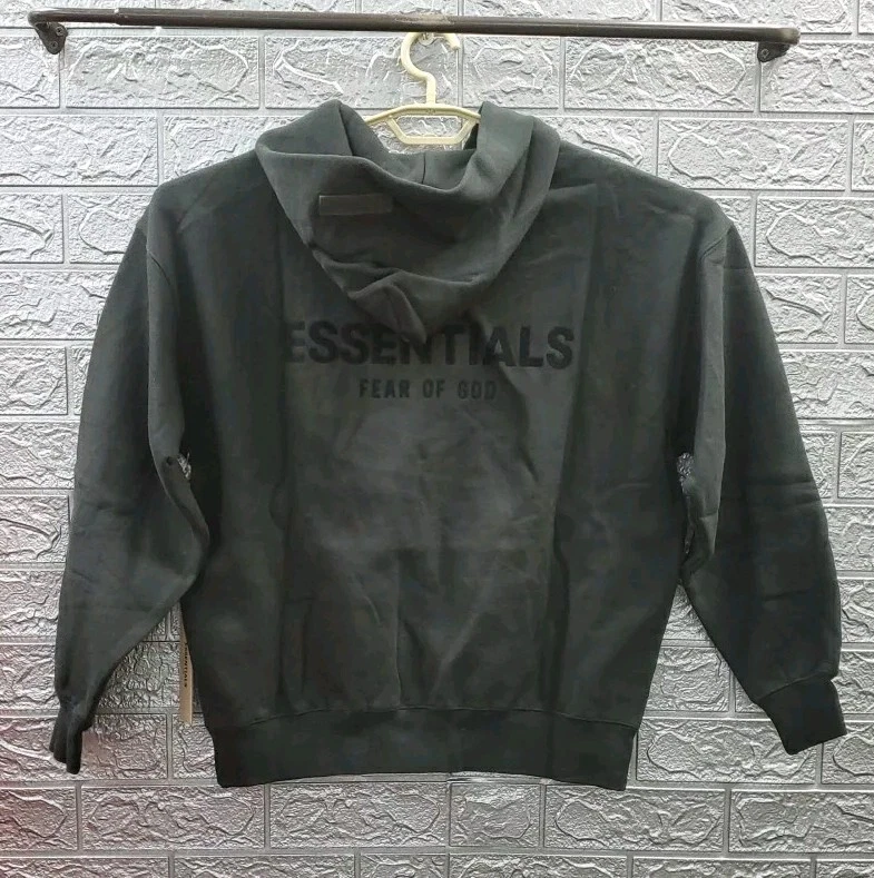 Felpa con cappuccio pullover logo 2 lati Essentials Fear Of God nero lime taglia large nuova